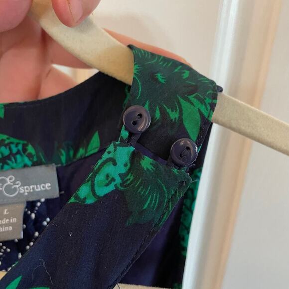 Market & Spruce Blouse  Keyhole Sleeveless Pineapple Tank Top Blue Green Sz Lg - Picture 7 of 14